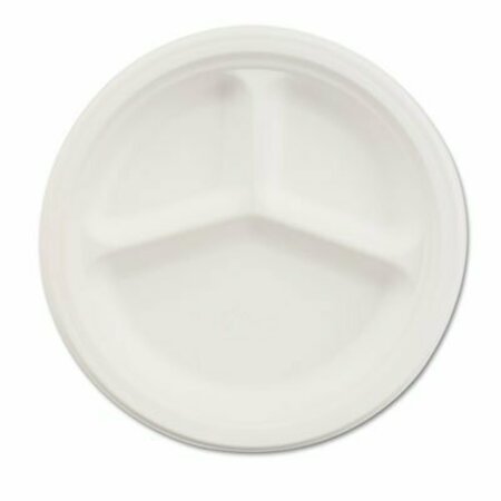 HUHTAMAKI Chinet, Paper Dinnerware, 3-Comp Plate, 9 1/4in Dia, White, 500PK 21228